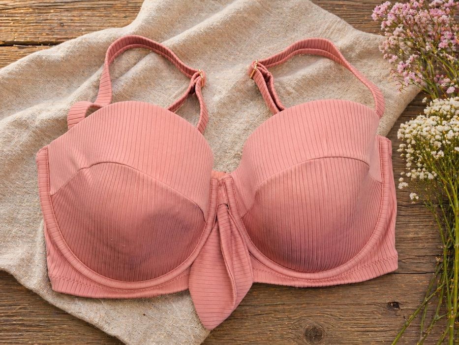 Shade shore damski 80D biustonosz bikini różowy prążkowany push up letni