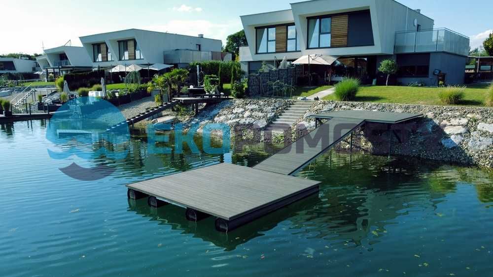 Pomost pływający 6x1,5m z platformą 4x4m z  deską kompozytową