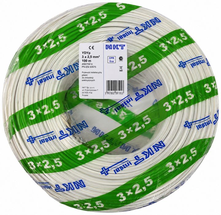 Kabel NKT YDYp 3×2,5 mm² 100 m – NOWY, fabryczny krążek