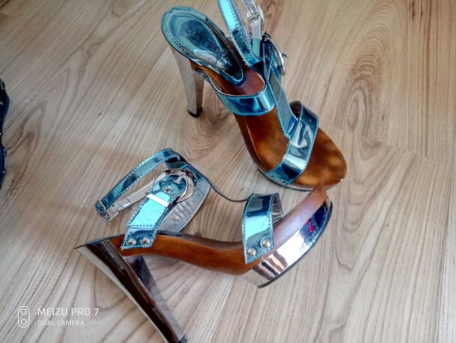 Buty platforma obcas stylowe metaliczny