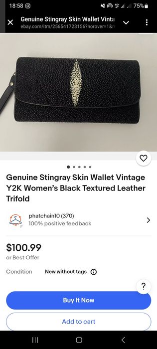 Гаманець зі справжньої шкіри Stingray вінтажний жіночий чорний текстур