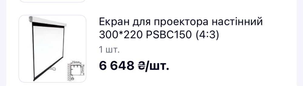 Екран для проектора настінний 300*220 PSBC150 (4:3)