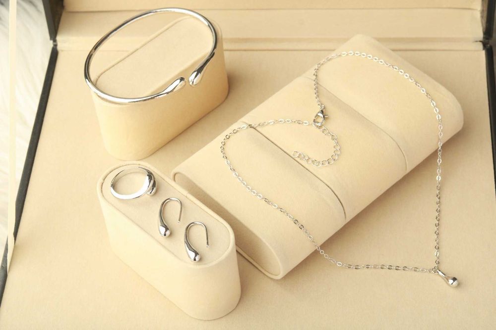 Duży Komplet biżuterii 4cz. kropla wody, drop water regulowany k. sreb