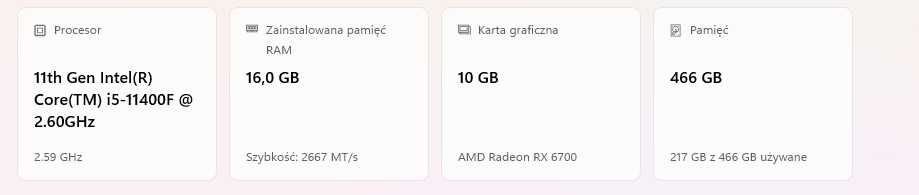 Komputer i5 11400f / RX 6700 / 16 GB DDR4