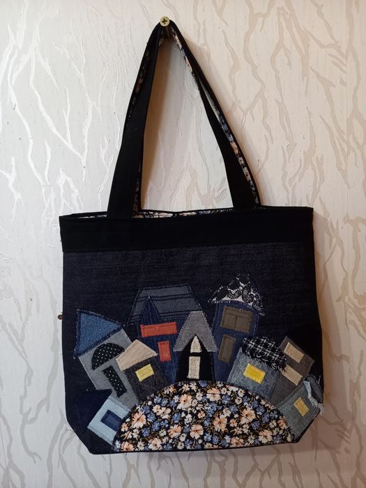 Джинсова сумка шопер з аплікацією