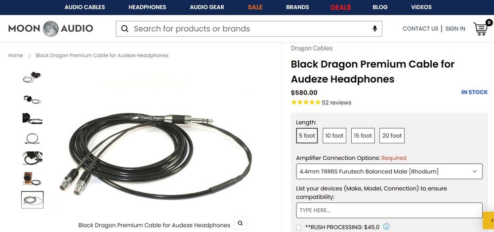 Audeze LCD Premium, Moon Audio Silver, Black Dragon преміальні кабелі