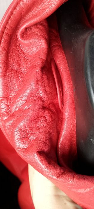 Czerwony długi skórzany płaszcz TZPolger. R. 38. S/M