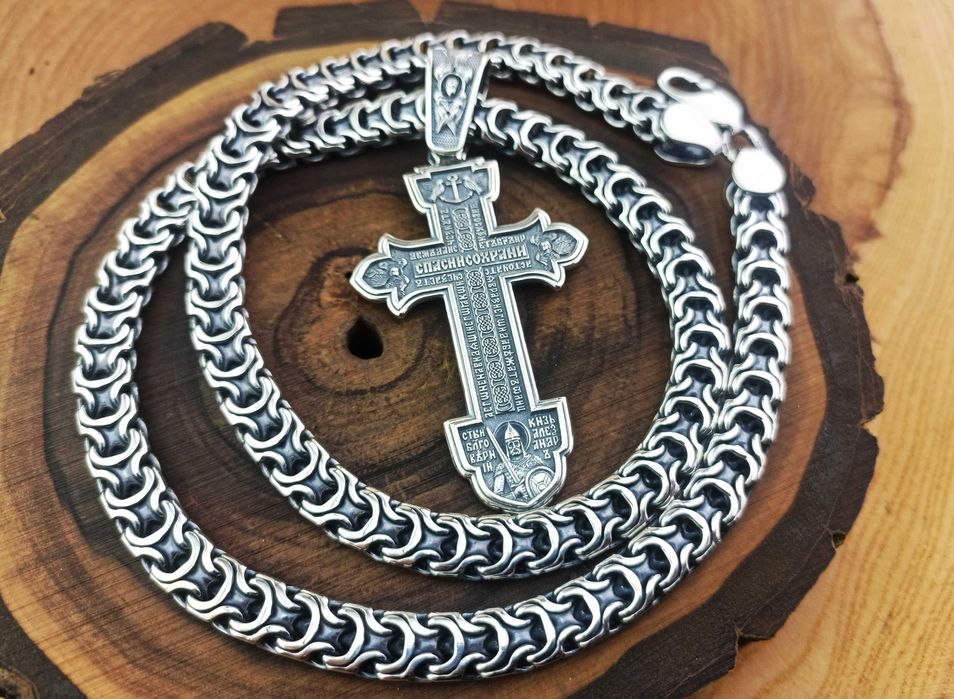 Чоловічий Срібний Ланцюг Рамзес+хрест срібло 925 проби на шию цепочка