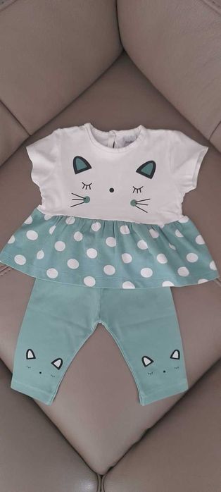 Śliczny komplet bluzeczka i legginsy 3/4 rozm. 74 80 - stan idealny