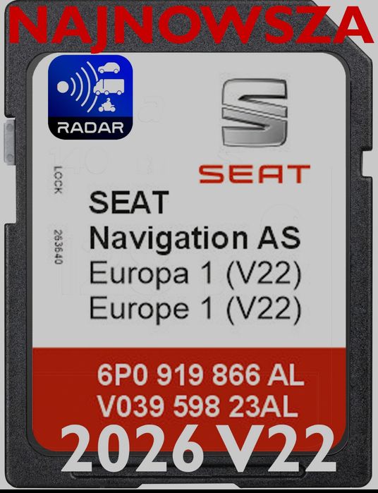 KARTA SD GPS MAPA SEAT 2026 AS V22 Atecs Arona Ibiza Leon Toledo Europ