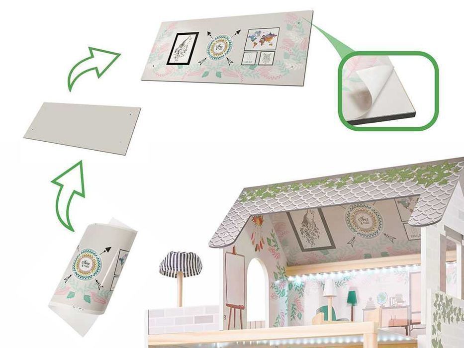 PIĘKNY Eko Domek dla Lalek LULILO FLORO BOHO Drewniany Willa z Meblami