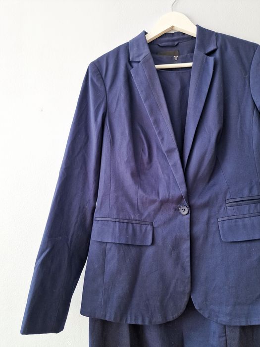 Granatowy komplet bawełniany żakiet i sukienka