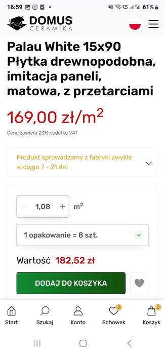 Płytki gres 15×90 kolor jasny szary