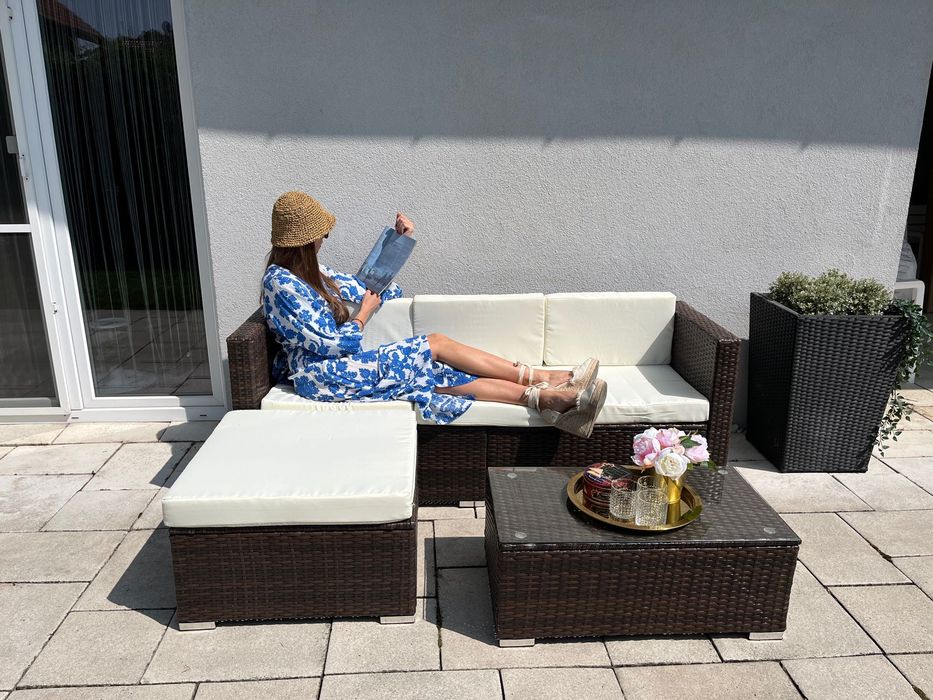 Milano nowy zestaw technorattan sofa 3 os pufa