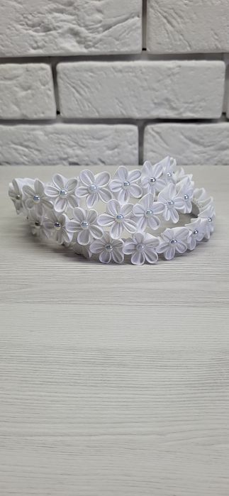 Biała opaska, wianek ze wstążki  pierwsza komunia święta, biały tydzie