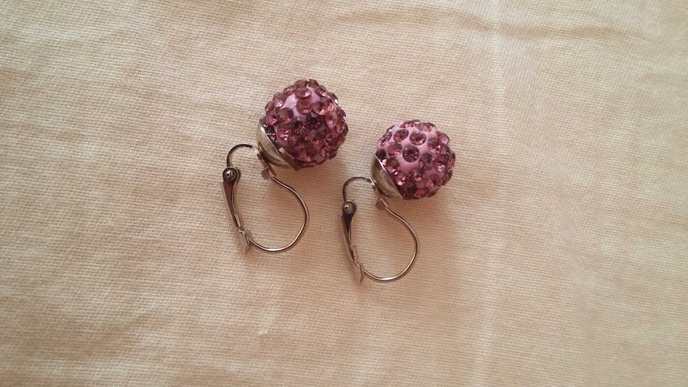 Liliowe kolczyki kulki shamballa 12mm