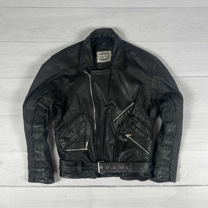 John F. Gee Kurtka Skóra Czarna Motor Vintage męska Rozmiar 54 L