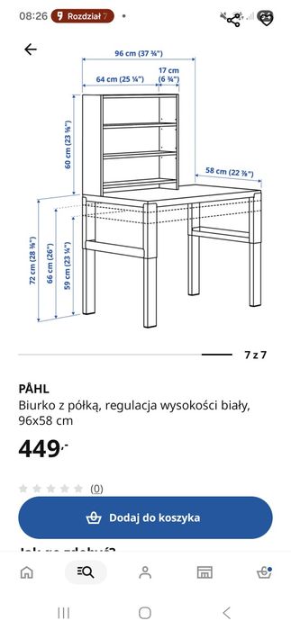 Biurko nadstawka  IKEA Pahl regulowane różowe