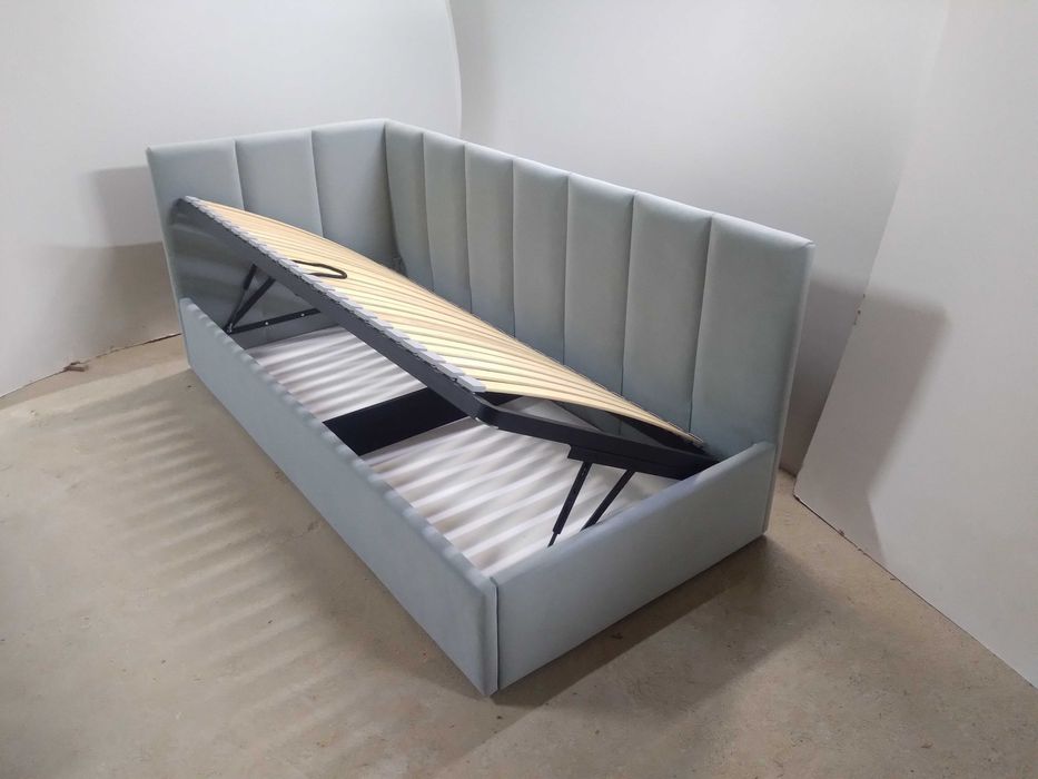 PROMOCJA Łóżko Tapicerowane MłodzieżoweNarożne StelażMetalowyPojemnik