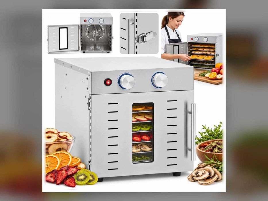 nowe suszarka do żywności do grzybów ziół 800 w do warzyw duża mocna niewiadów regulacja temperatury 30–90°c 35 cm 7,6 kg royal catering wysyłka