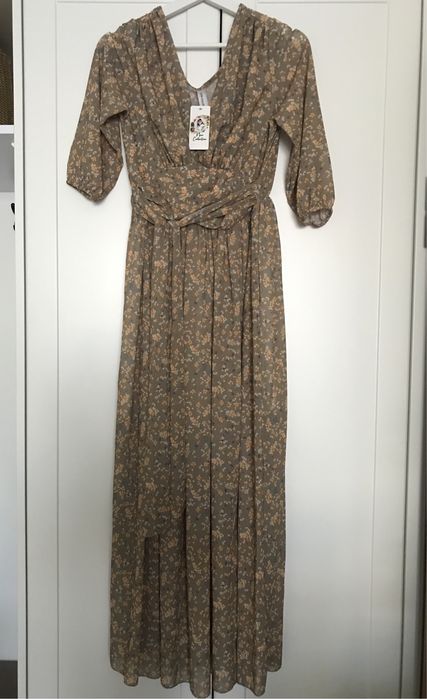 Długa sukienka w kwiaty retro vintage Dollyglamshop