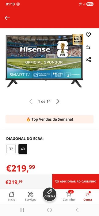 TV Smart HISENSE  40 Polegadas