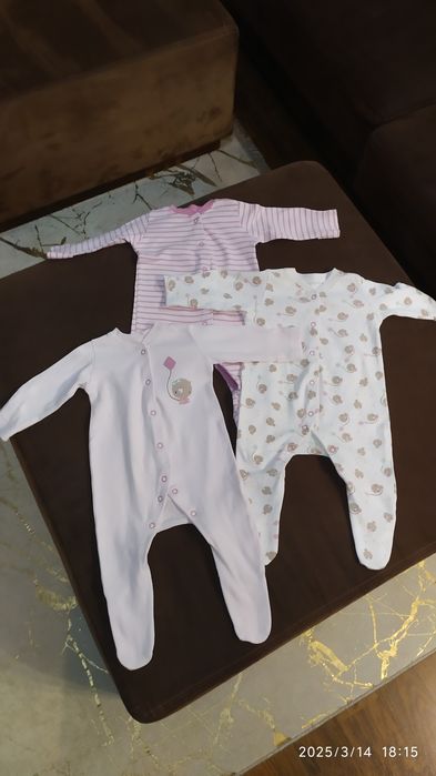 Pajacyki dla dziewczynki róż, paski, misie, r.56- 62, Mothercare