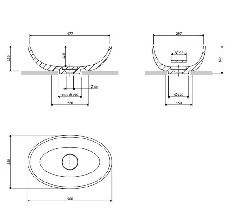 Umywalka Omnires Omni Shell M+, 50x 32