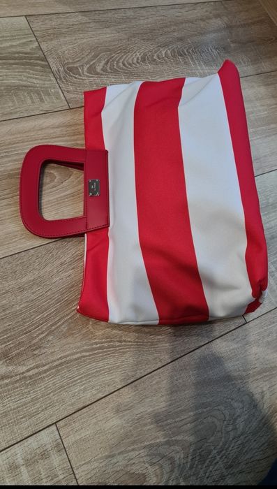 Torba do ręki lub na lunch śniadanie. Batycki.  W paski Biało Czerwona