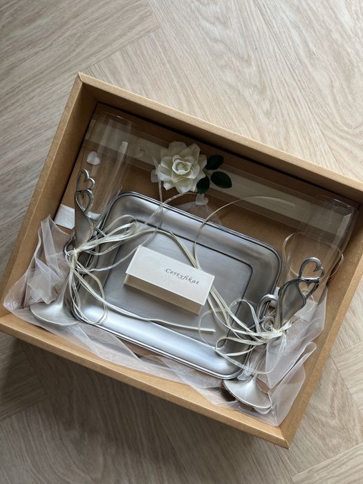 Elskluzywne kieliszki luksusowe taca brąz srebrzony prezent na ślub