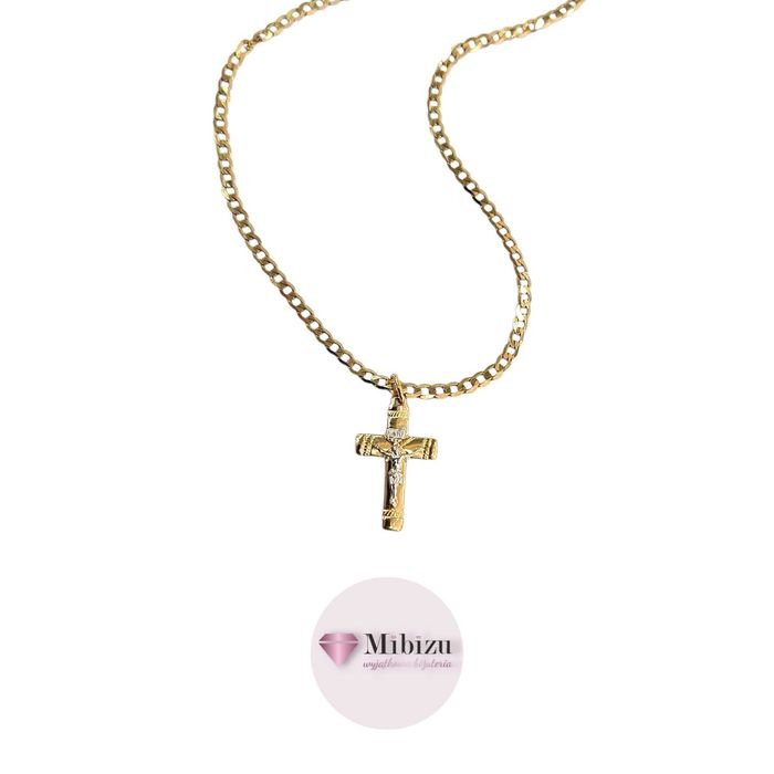 Złoty nowy łańcuszek + krzyżyk - Pamiątka - Komunia - Chrzest