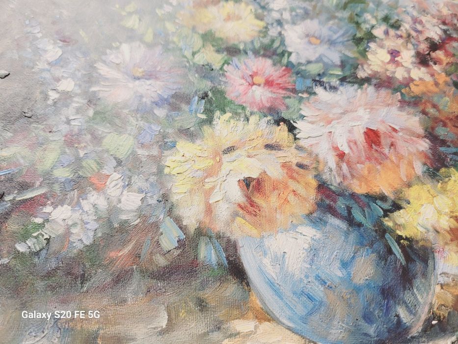 Obraz Olejny Martwa Natura  Kwiaty Sygnowany 57x48 cm