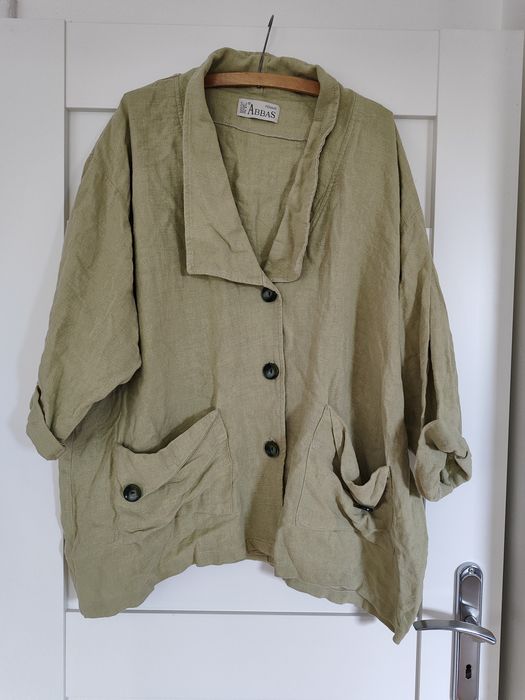 Zielona marynarka wdzianko żakiet 100% len plus size r. 56 Marc Abbas Femme