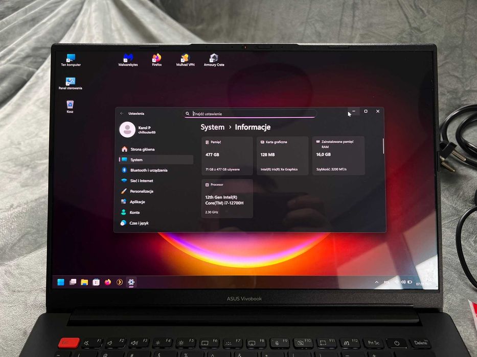 Aluminiowy Asus Vivobook Gw 5000zł 120Hz OLED i7 14- rdzeni SSD WIN11