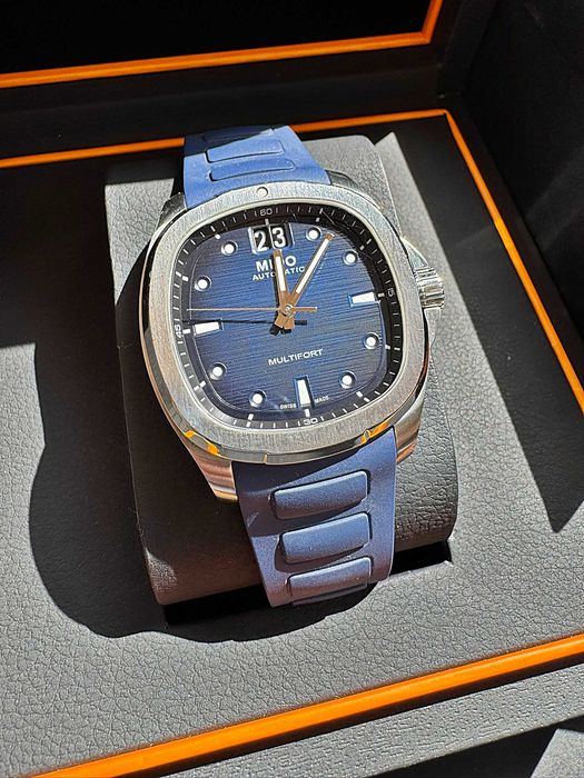 Zegarek automatyczny Mido Multifort TV Big Date 40mm full set kauczukowy pasek pełen zestaw niebieski