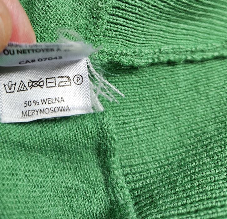 zielony, milutki sweter asymetryczny wełna merynosowa Monnari L/40