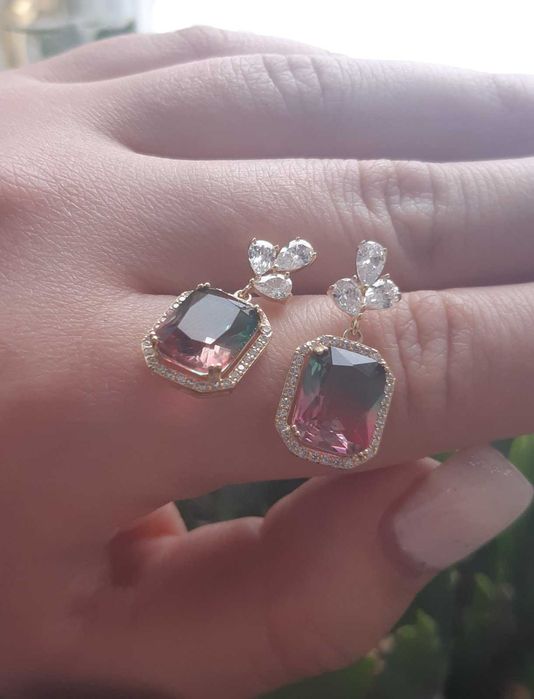 Серебряные серьги 925 пробы с арбузным цирконом