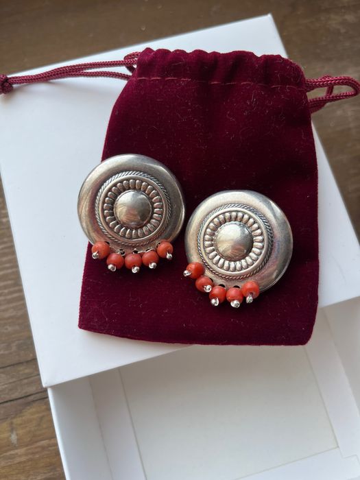 Дизайнерські срібні сережки корал в етно стилі вінтаж без повтору
