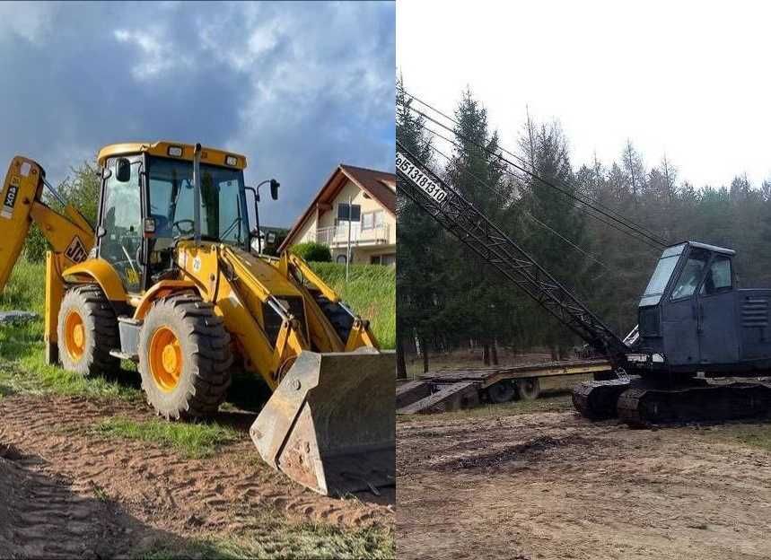 Koparko-ładowarka usługi kompletne prace i koparką linową stawy rowy.
