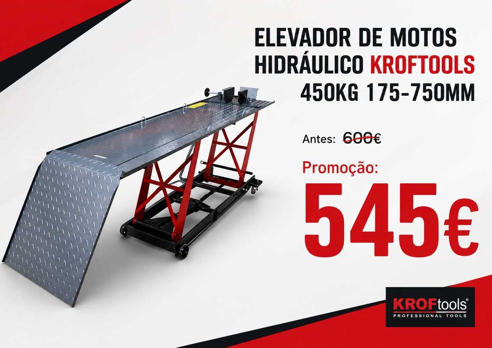 Elevador / Mesa Elevatória para Motos Hidráulico  KROFTOOLS Capacidade 450kg Elevação de 175-750mm  LL29