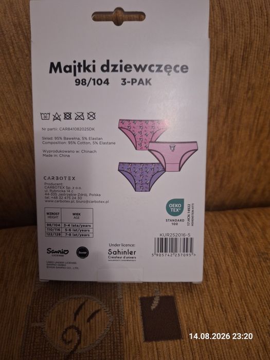 NOWE Majtki dziewczęce Hello Kitty Kuromi 3-pak 98/104
