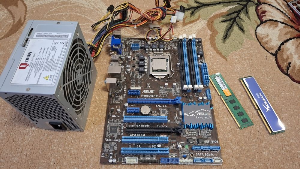 Материнська плата + i3 2120 + 12 gb ddr3 + блок живлення.