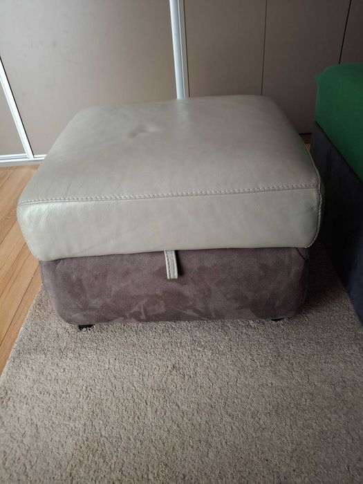 Sofa wypoczynek skórzany z pufką i ładowarką usb