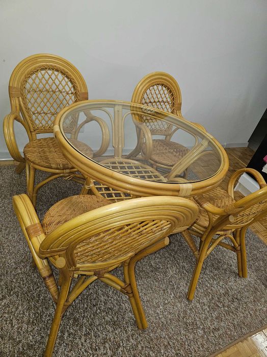Stół + krzesła rattan