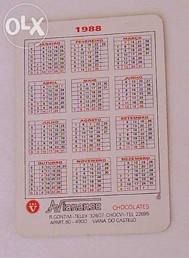 Calendários dos Chocolates da marca Nobreza e Avianense - 1988 / 1990