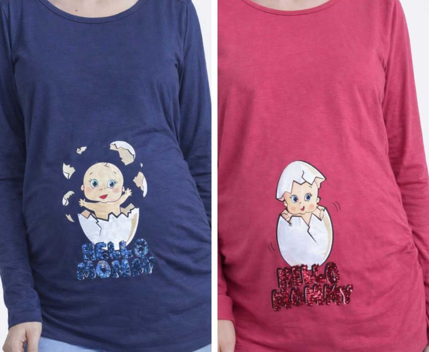 2 Bluzki ciążowe z SŁODZIUTKIM BOBASKIEM  bawełna długi rękaw XXL