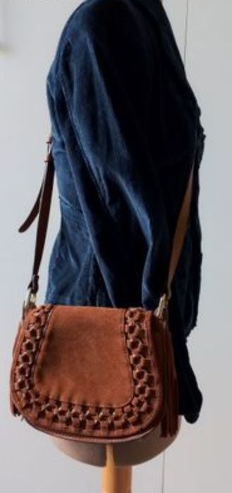 Torebka Mango brazowa skórzana fredzle boho listonoszka na ramię