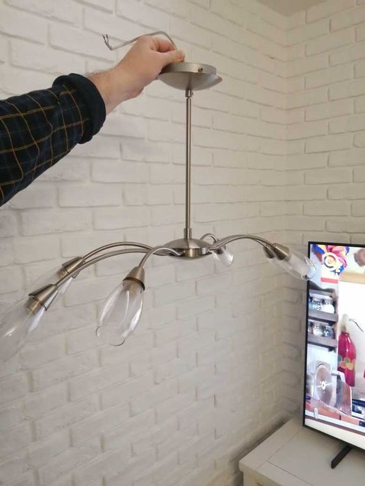 Żyrandol lampa nowoczesny chrom srebrny 6 żarówek w komplecie