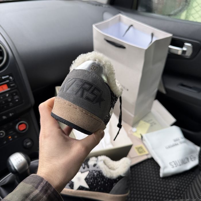 Жіночі зимові кеди кросівки з хутром Golden Goose Black Grey Premium