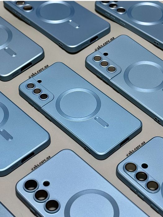 Блакитний бірюзовий силіконовий чохол MagSafe лінзами Samsung A/S/Note